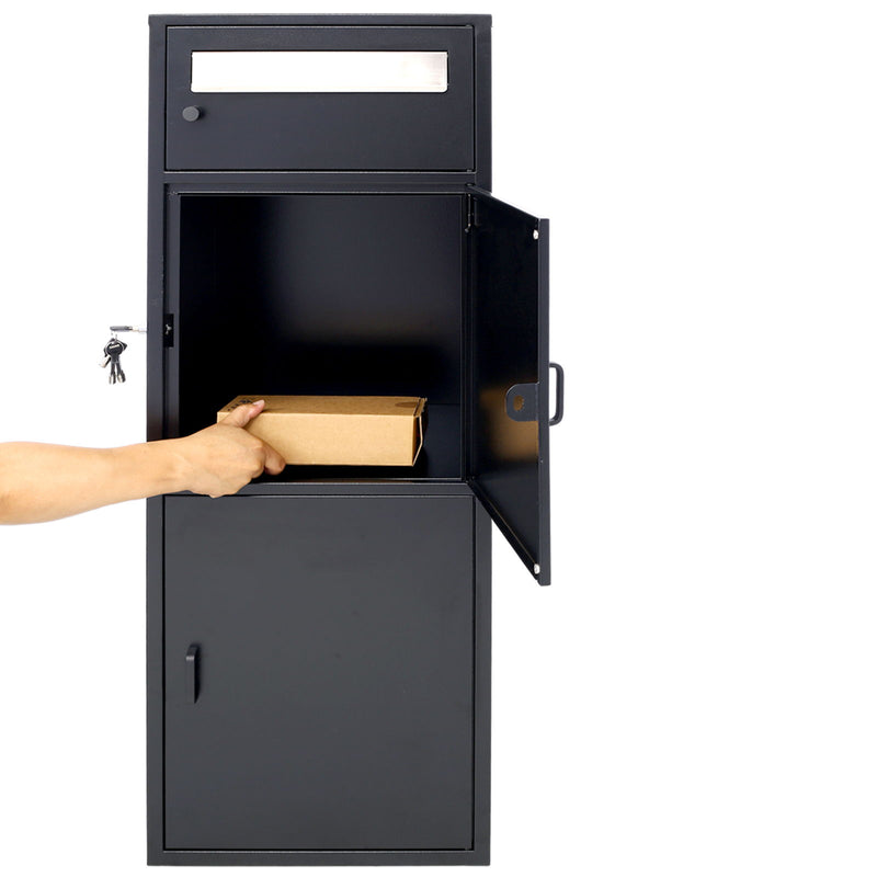 Large Steel Freestanding Floor Parcel Package Drop With Locking Letterbox Drop Mail Box With Multi Compartments - Black