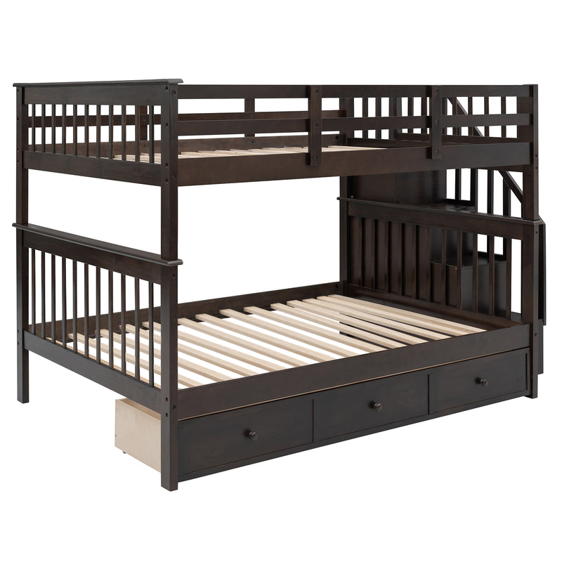 Stairway Full-Over-Full Bunk Bed with Drawer, Storage and Guard Rail for Bedroom, Espresso color( old sku: LP000310AAP )