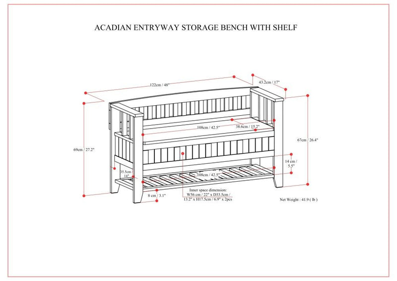 Acadian - Entryway Storage Bench With Shelf - Brown