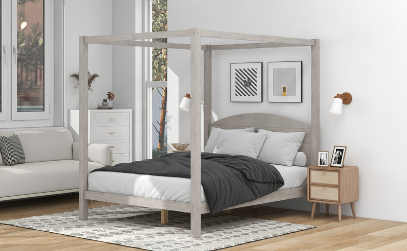 Queen Size Canopy Platform Bed with Headboard and Support Legs,Grey Wash