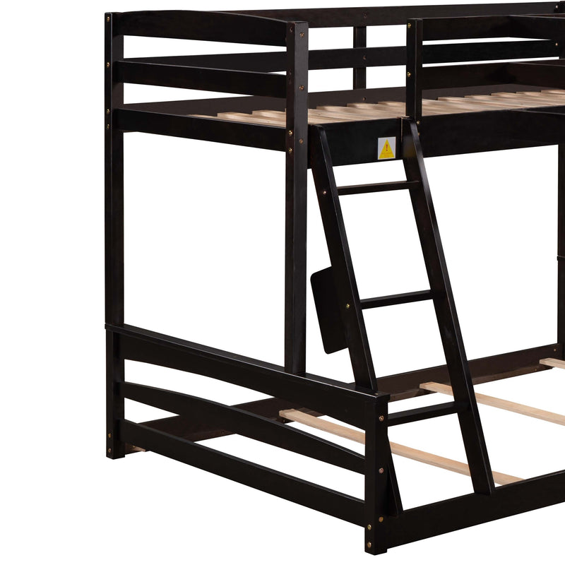 Twin over Full Bunk Bed with Twin Size Loft Bed with Desk and Slide,Full-Length Guardrail, Espresso