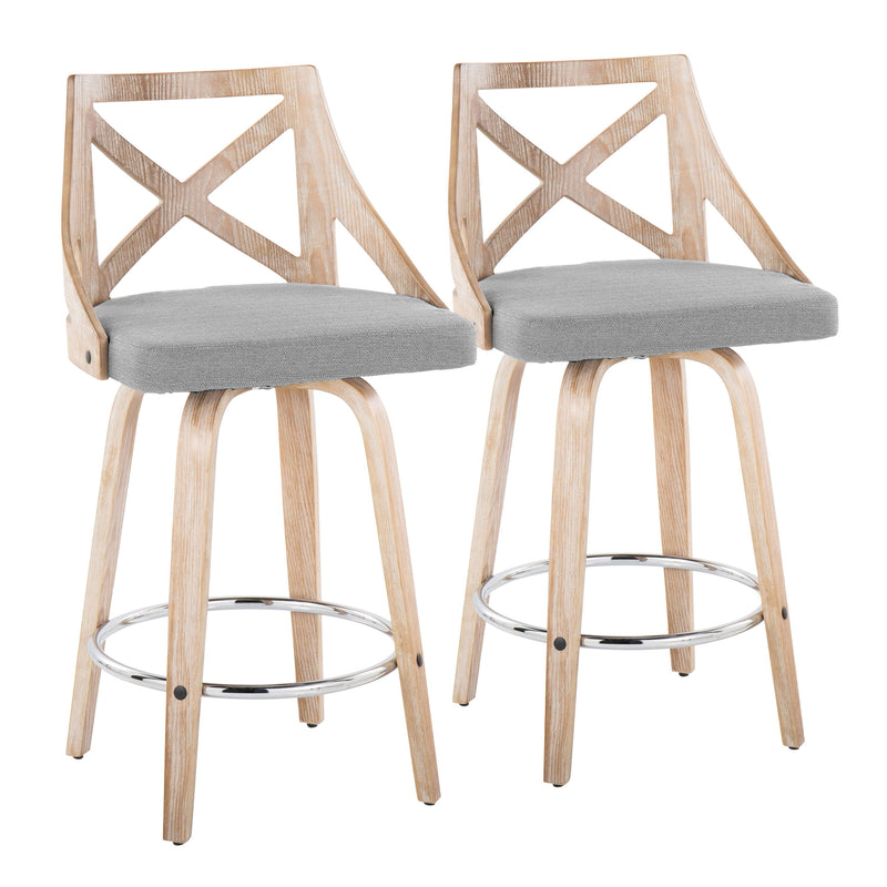 Charlotte - Farmhouse Fixed Height Counter Stool With Swivel And Round Footrest (Set of 2)