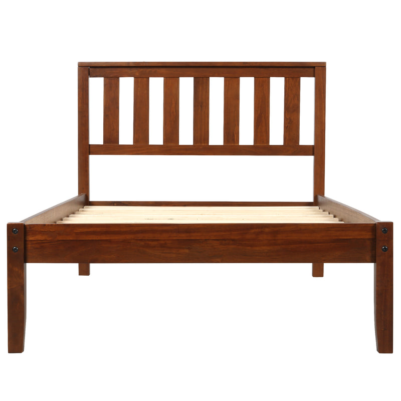 Wood Platform Bed with Headboard/Wood Slat Support.Twin (Walnut)