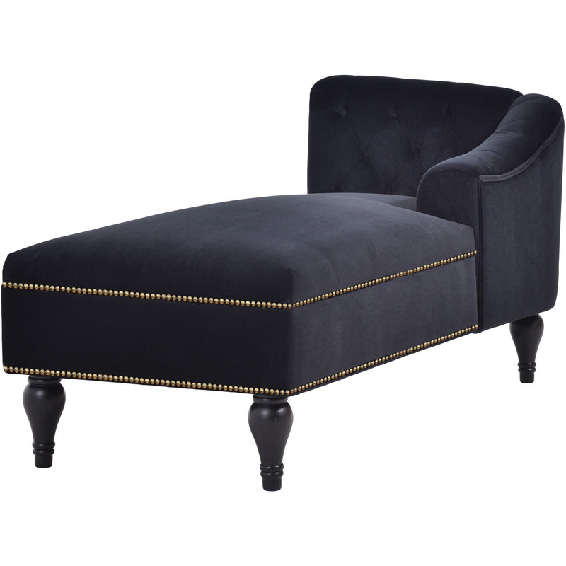 Velvet Chaise Lounge, Button Tufted Right Arm Facing Lounge Chair With Nailhead Trim For Living Room - Black