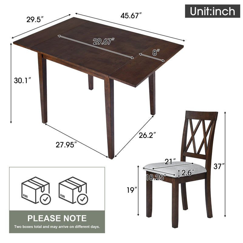 3 Piece Kitchen Dining Set With Drop Leaf Dining Table And 2 Dining Upholstered Chairs, Dining Room Set For Small Places - Brown