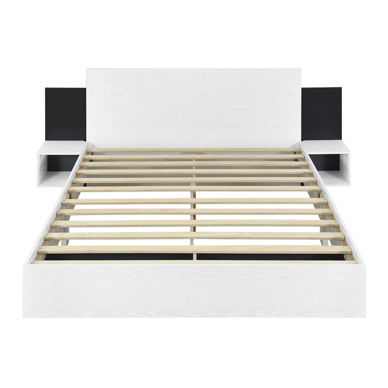 Floating Platform Bed, With LED Lights, Bedside Nightstand