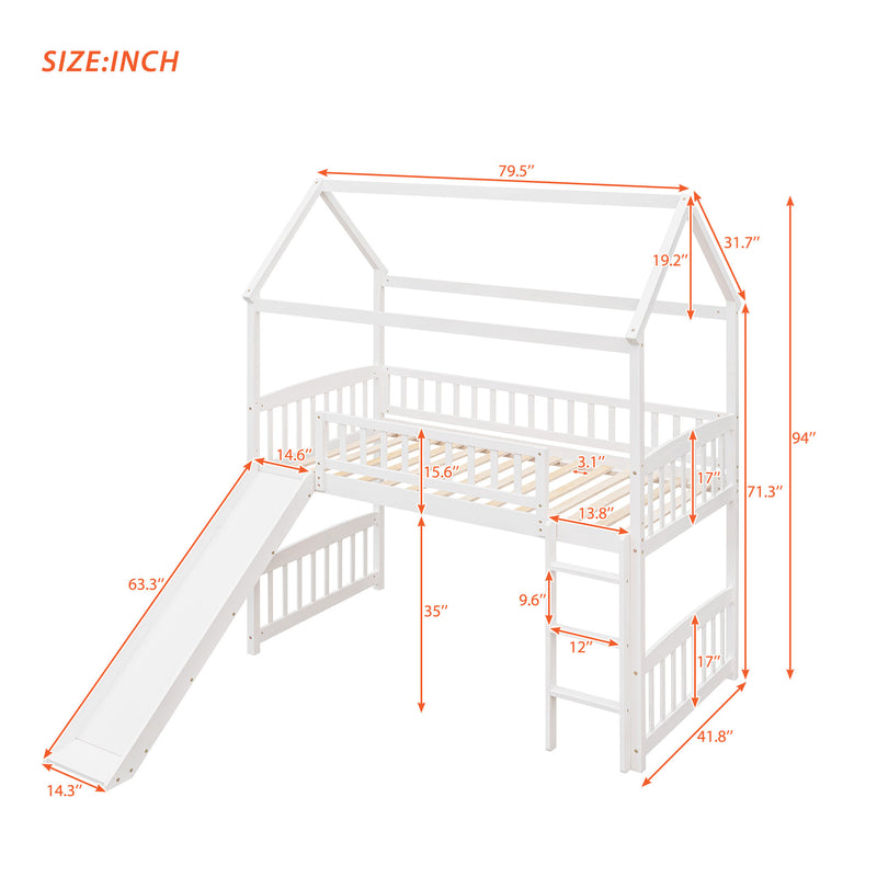 Twin Loft Bed with Slide, House Bed with Slide,White(OLD SKU :LT000212AAK)