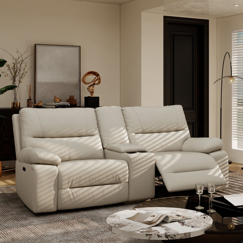 Malibu - Modern Power Motion 3 Piece Reclining Loveseat Sofa With Cup Holders - Cream Taupe Beige