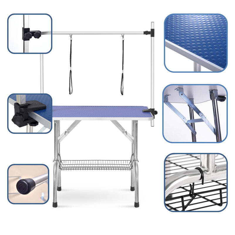 Large Size Grooming Table For Pet Dog And Cat With Adjustable Arm And Clamps Large Heavy Duty Animal Grooming Table - Blue