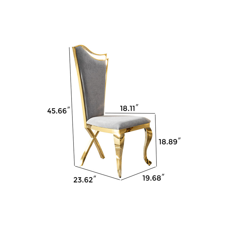 Gorgeous Streamlined High Back Fabric Stainless Steel Dining Chair (Set of 2) - Gold / Gray