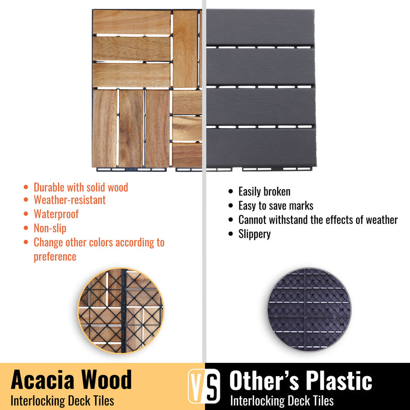 Interlocking Deck Tiles Checker Pattern, Square Acacia Hardwood Outdoor Flooring For Patio, Bancony, Pool Side