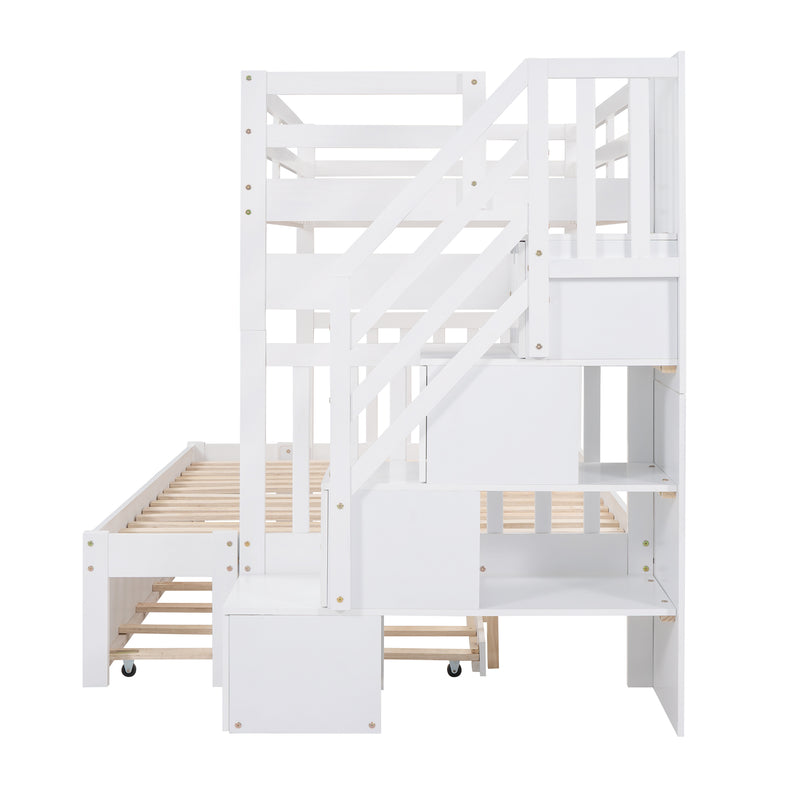 Twin over Twin/Full Bunk Bed with Twin Size Trundle (White)(OLD SKU :LP000025AAK)