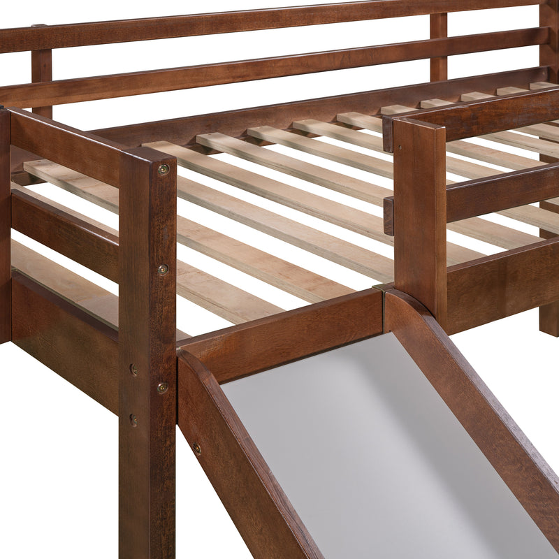 Twin size Loft Bed Wood Bed with Slide, Stair and Chalkboard,Walnut(OLD SKU :WF282115AAL)