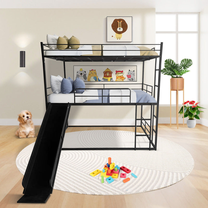 Twin Size House Loft Bed With Slide And Ladder - Black