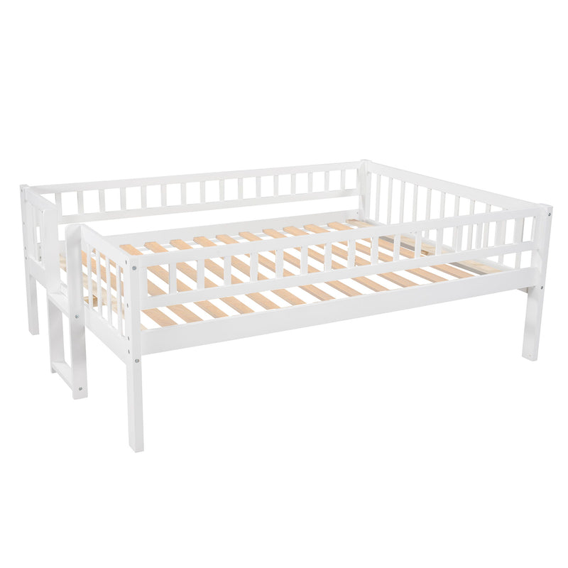 Full Over Full Over Full Triple Bed With Built-In Ladder And Slide, Triple Bunk Bed With Guardrails - White