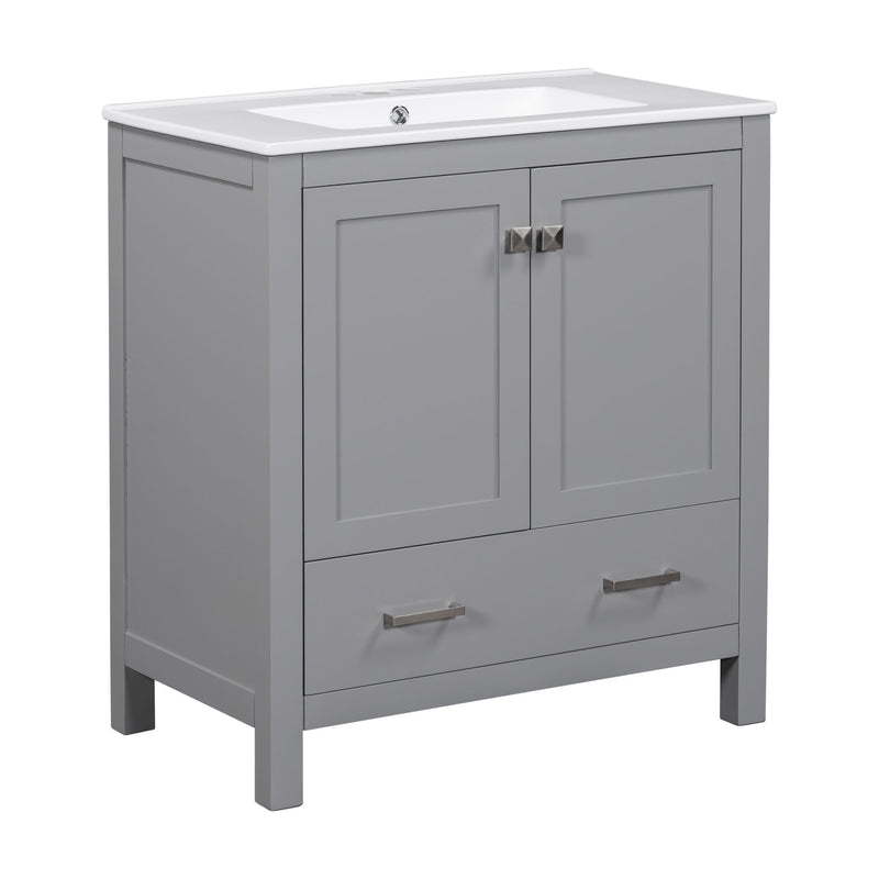 Bathroom Vanity With Single Sink, Combo Cabinet Undermount Sink, Bathroom Storage Cabinet With Two Doors And A Drawer, Soft Closing, Multifunctional Storage, Solid Wood Frame