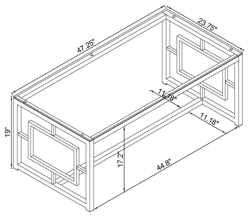 Merced - Rectangular Glass Top Coffee Table - Nickel - Atlantic Fine Furniture Inc