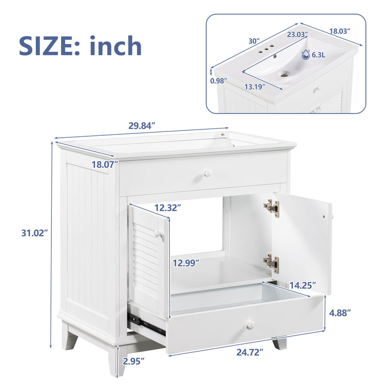 Bathroom Vanity Base Without Sink, Bathroom Cabinet With Two Doors And One Drawer - White