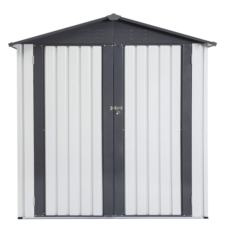 Garden Metal Storage Shed Outdoor Storing Tools Rainproof Hinge Door Version - Gray White