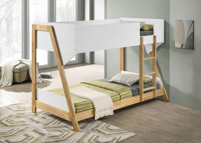 Wyatt - Wood Twin Over Twin Bunk Bed - White And Natural