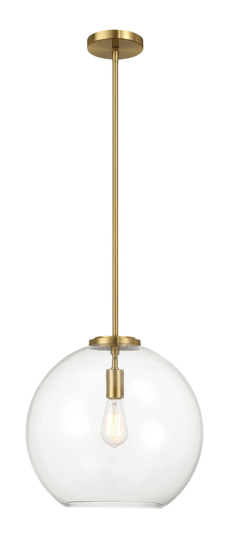 Gleam - Single Light Pendant Lamp With Clear Globe Satin - Antique Brass / Clear / Gold