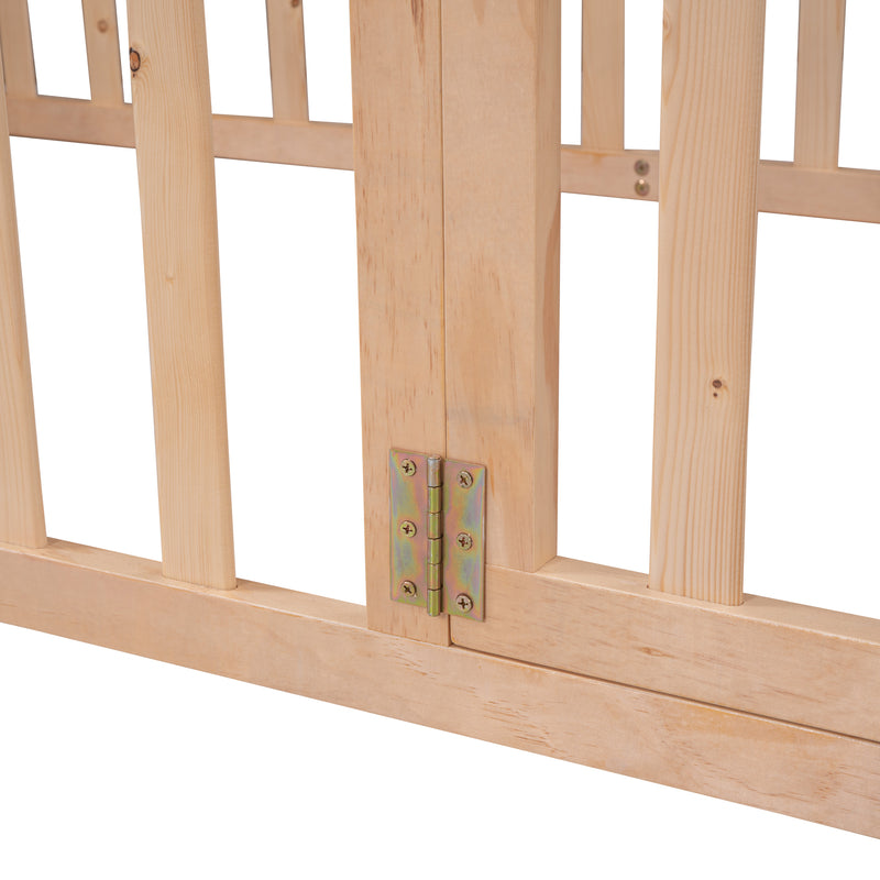 Twin Size Wood Floor Bed Frame with Fence and Door, Natural(OLD SKU :WF289661AAM)