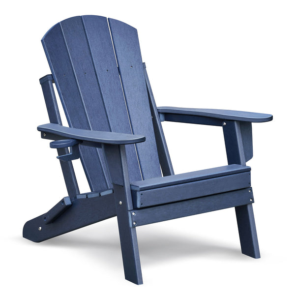 Folding Outdoor Adirondack Chair For Relaxing, Hdpe All-Weather Fire Pit Chair, Patio Lawn Chair For Outside Deck Garden Backyardf Balcony - Navy Blue