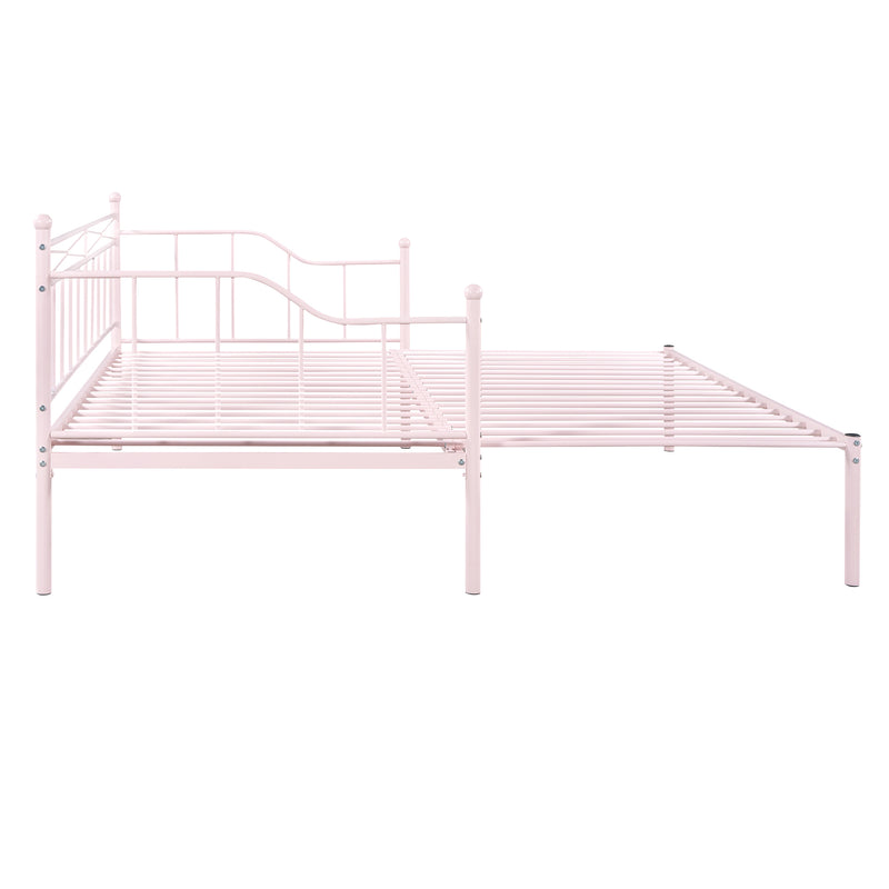 Twin Size Metal Daybed with Trundle, Daybed with Slat No Box required Pink