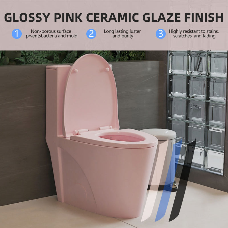 1.1 / 1.60 Gpf Dual-Flush One Piece Toilet, Water-Saving Elongated Comfort Height Floor Mounted, Soft Close 1000 Gram Map Flushing Score Toilet 23T01-Rs - Rose