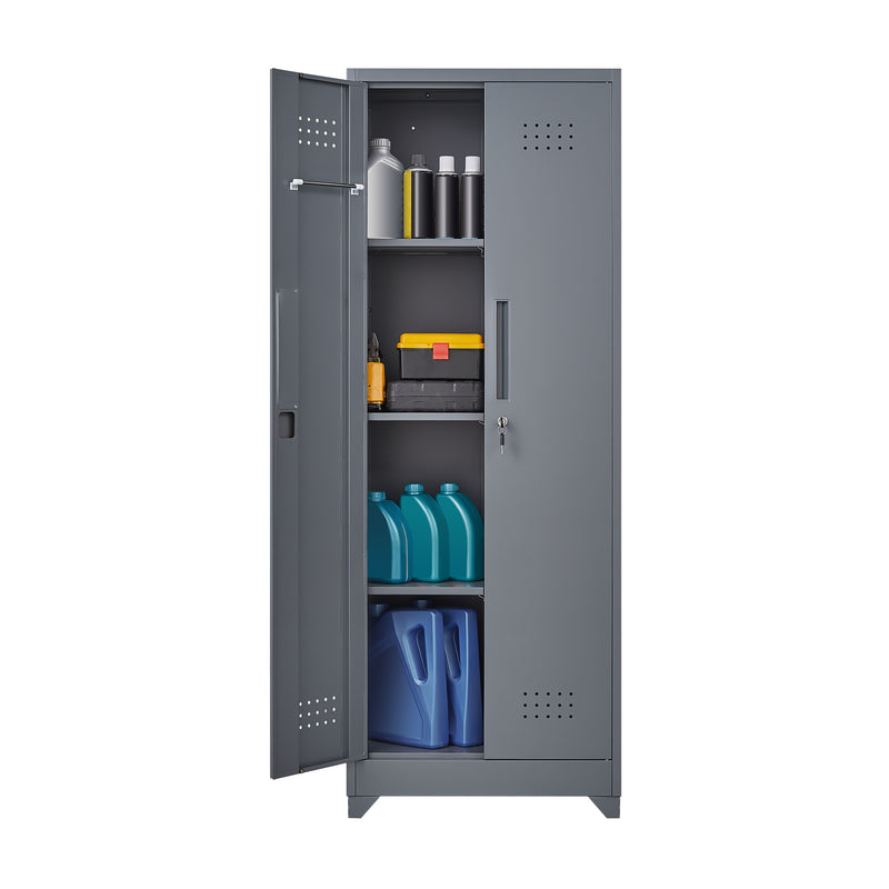 Metal Storage Cabinets, Cleaning Tool Cabinet With Locking Door, Tall Broom Tool Organizer And Storage, Large Storage Cabinet For Kitchen