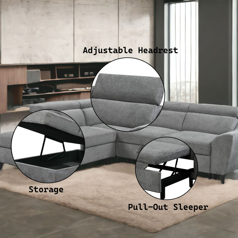 Wrenley - Chenille Sectional Sofa With Sleeper Storage - Gray