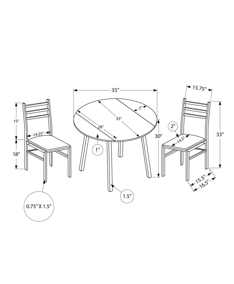 3 Pieces Dining Table Set, Small, Drop Leaf, Contemporary & Modern