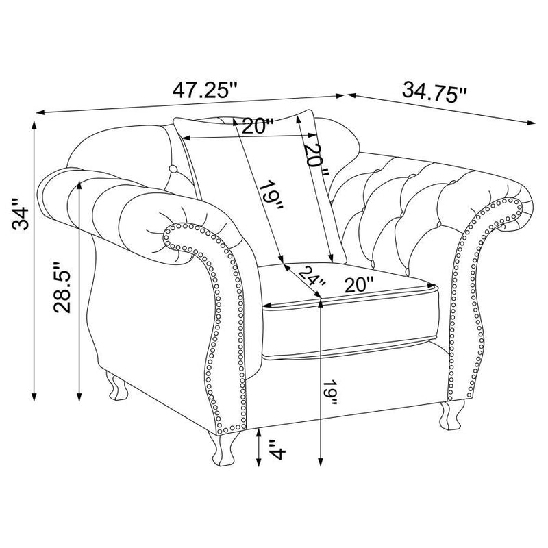 Frostine - Upholstered Rolled Arm Tufted Accent Chair - Silver