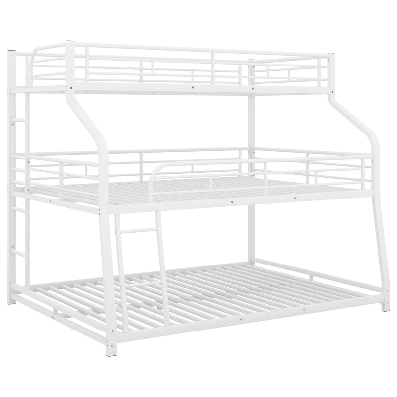 Twin XL/Full XL/Queen Triple Bunk Bed with Long and Short Ladder and Full-Length Guardrails,White