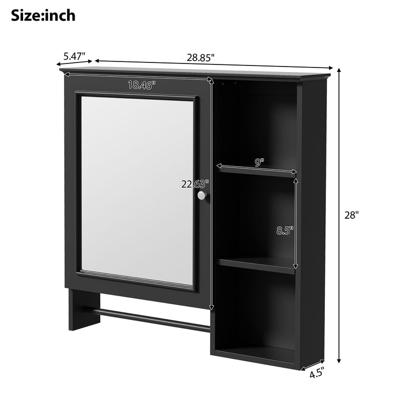 Wall Mounted Bathroom Storage Cabinet, Medicine Cabinets With Large Mirror Door, Adjustable Shelves And Three Open Storage Levels(Not Include Bathroom Vanity)