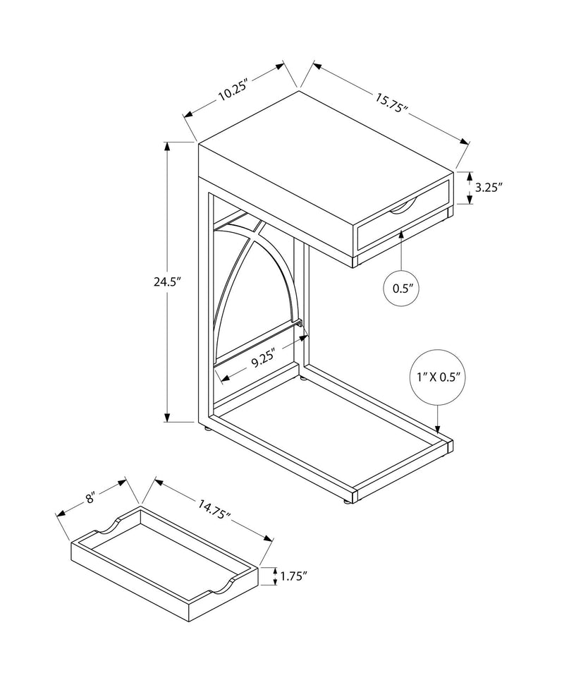 Accent Table, C - Shaped Glossy Contemporary & Modern - White