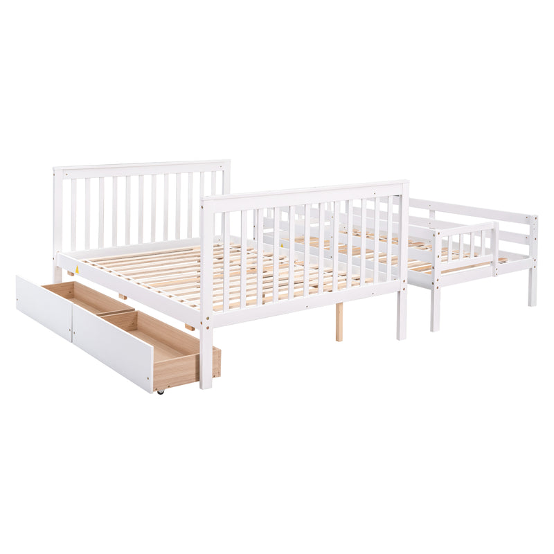 Twin Over Full Bunk Bed with 2 Drawers and Staircases, Convertible into 2 Beds, the Bunk Bed with Staircase and Safety Rails for Kids, Teens, Adults, White