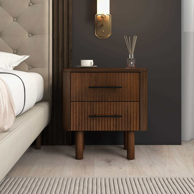 Logan - Mid-Century Modern Nightsd Bed Side Tables With 2 Drawers - Brown