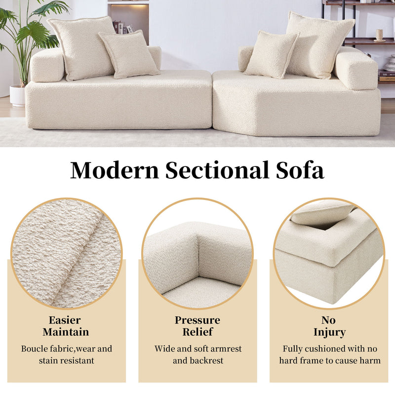 Oversized Modular Sectional Sofa, Luxury Boucle Floor Couch Set, Convertible Sleeper Couch, Spacious Foam-Filled Sofa Bed For Living Room