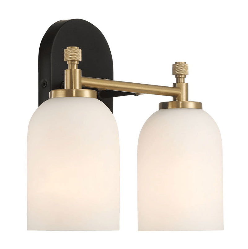 Vortex - 2 Lights Vanity In Traditional Style For Over Bathroom Mirror Wall Sconce - Black / Gold / White