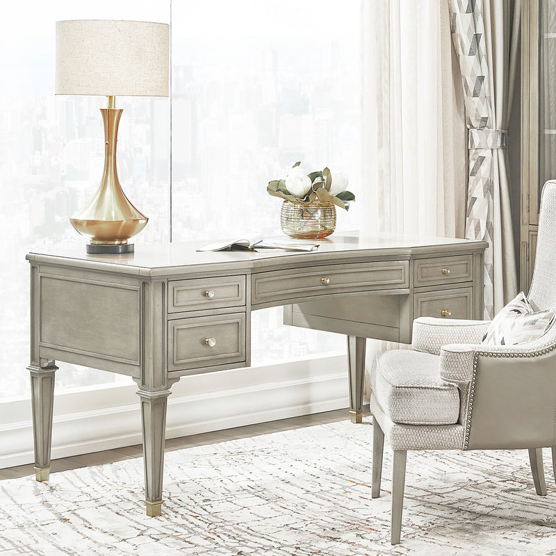 Dauphin - Gold Accent 5 Drawer Executive Desk - Gray Cashmere