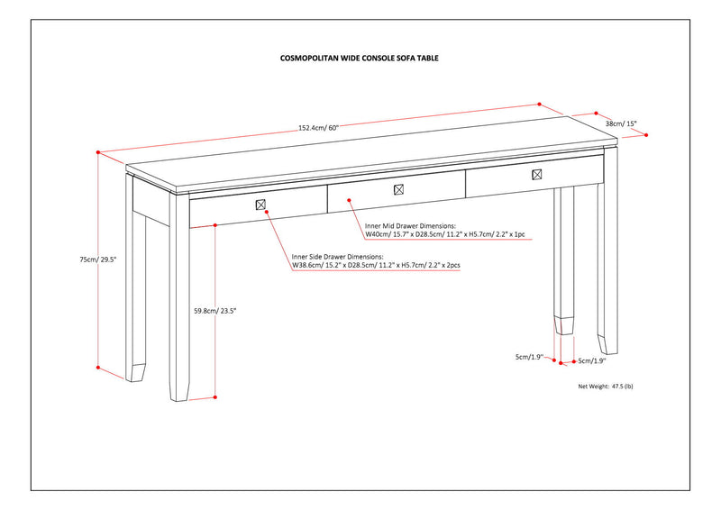 Cosmopolitan - Wide Console Sofa Table - Mahogany Brown