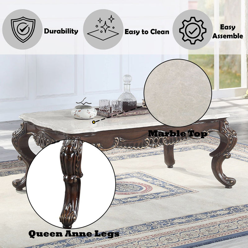 Benbek - Coffee Table - Marble & Antique Oak Finish