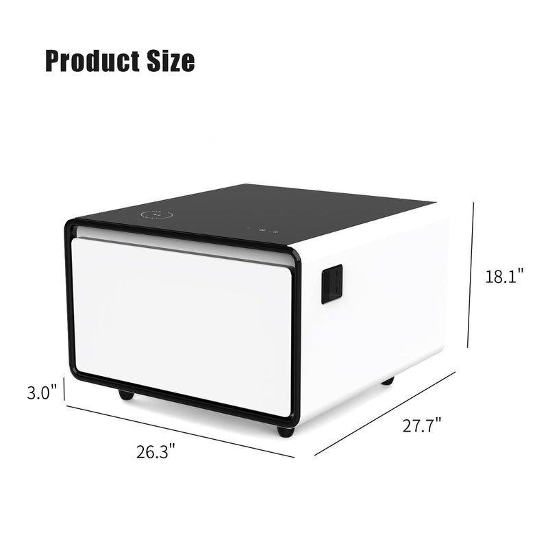 Modern Smart Side Table With Built-In Fridge, Wireless Charging, Temperature Control, Power Socket, USB Ports, Outlet Protection, Induction Light