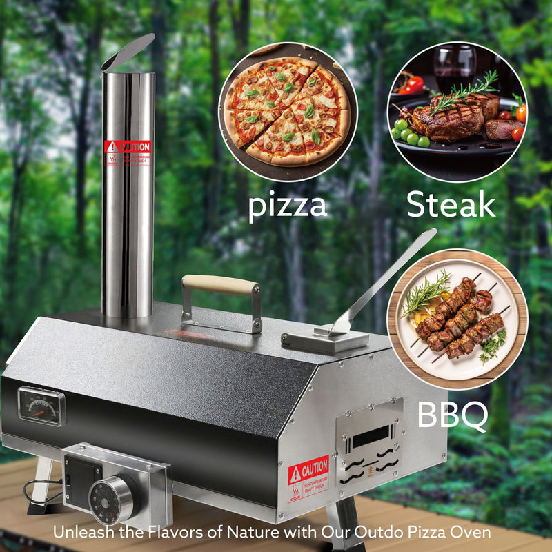 Portable Hard Wood Pellet Pizza Oven, Outdoor Cooking Pizza Maker, Countertop Pizza Oven - Black