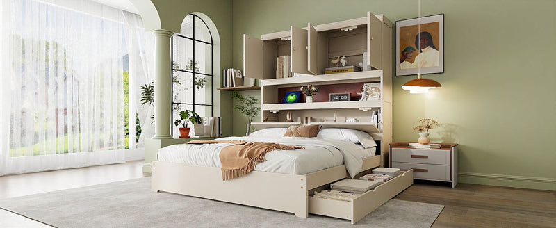 Platform Bed With USB, Storage Headboard & Drawers