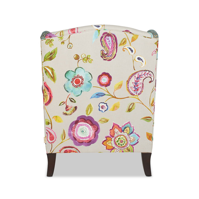 Anya - Boho Chic Wingback Accent Arm Chair - Floral / Leopard / Blue Teal / Purple