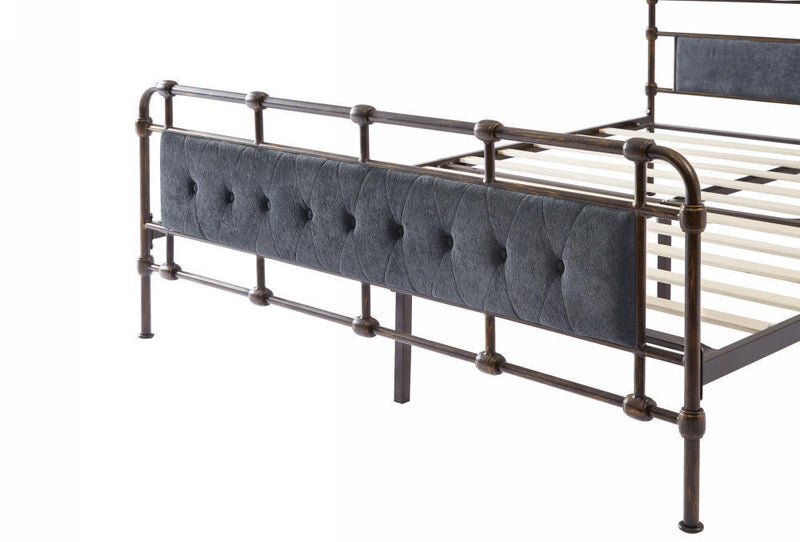 Queen size High Boad Metal bed with soft head and tail, no spring, easy to assemble, no noise