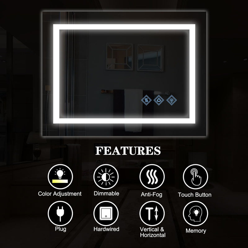 3000-6000K LED Bathroom Mirror With Lights, Anti-Fog Dimmable Lighted Wall Mounted Vanity Mirror Master Bath Modern Makeup (Only Mirrors, Not Cabinets) Horizontal & Vertical