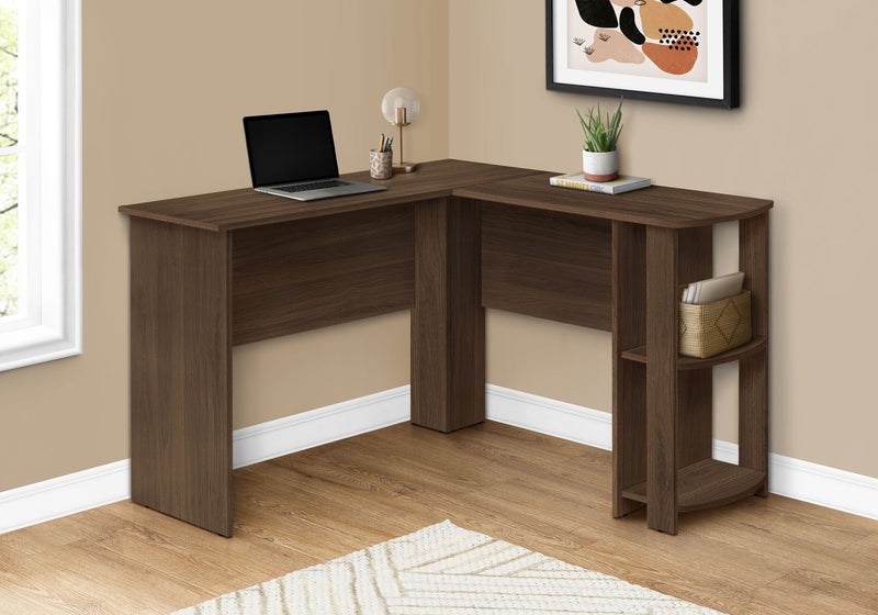 Computer Desk, Home Office, Corner, Storage Shelves, L Shape, Laptop, Contemporary & Modern - Walnut